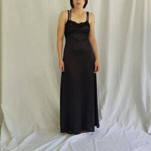 70s Black Lacy‎ Nylon Nightgown